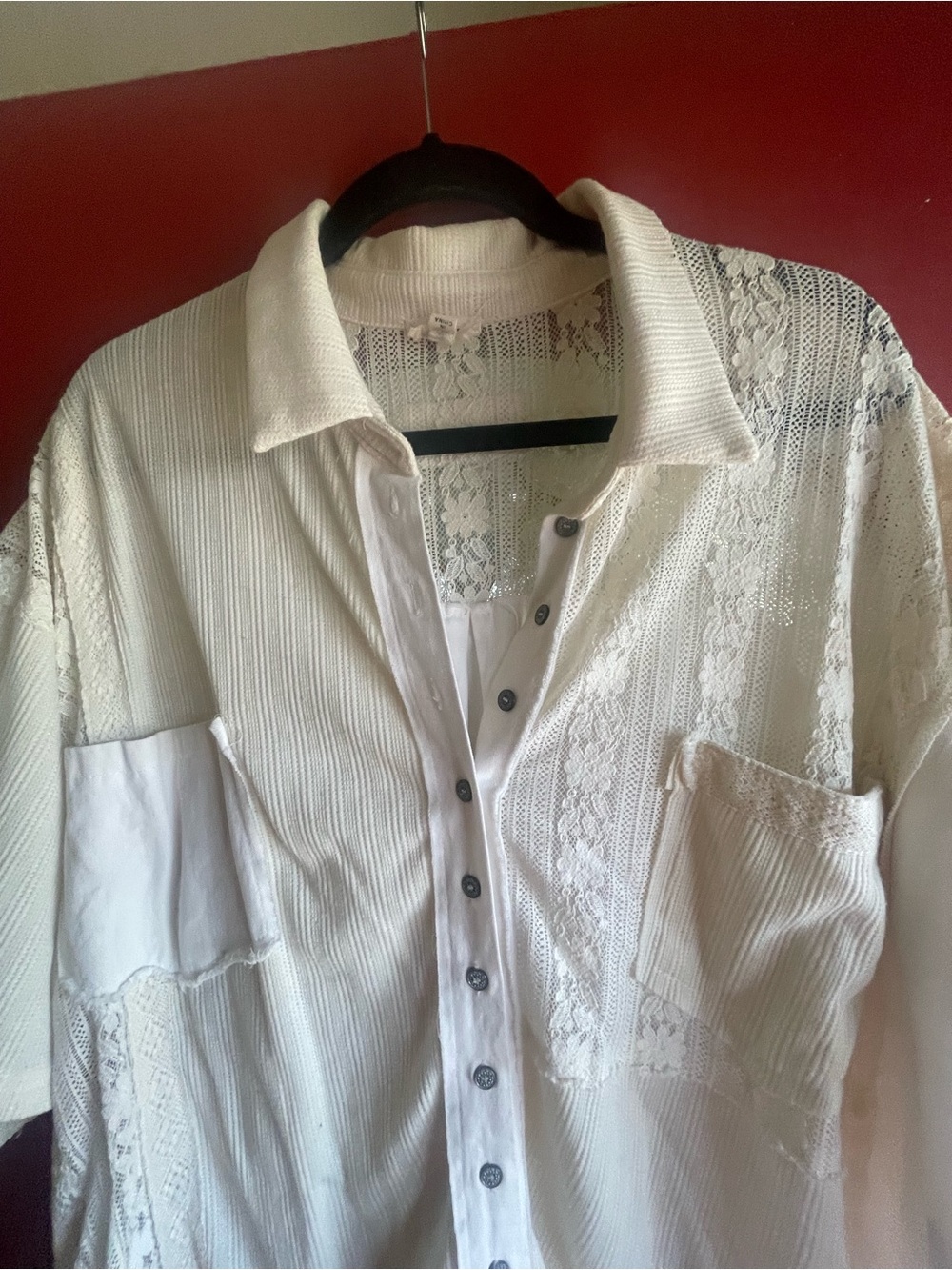 POL Cream Short-Sleeve Button-Down Shirt with Patch Pockets - Picture 5 of 9